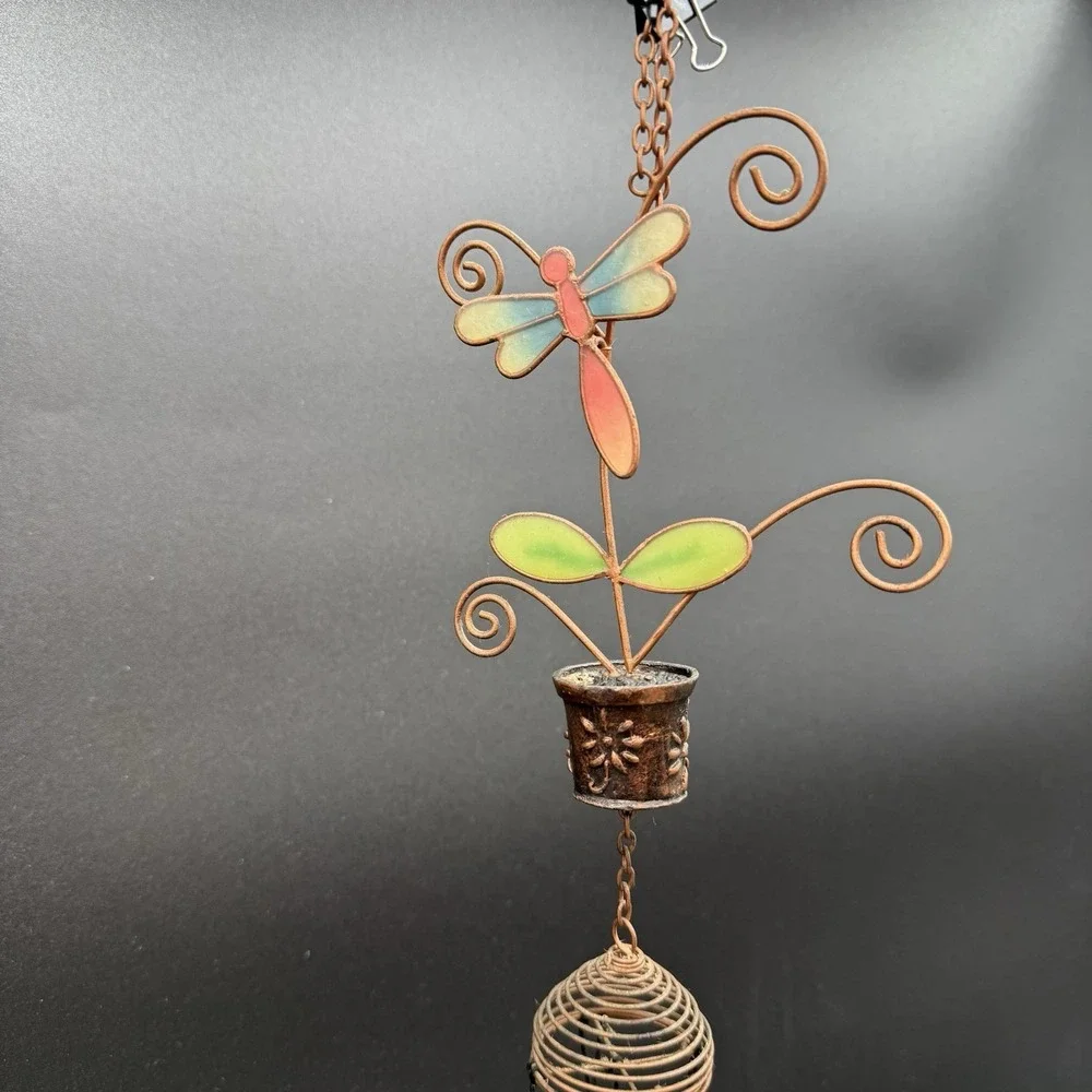 Copper Wire Dragonfly Flower Pot Wind Chime 18